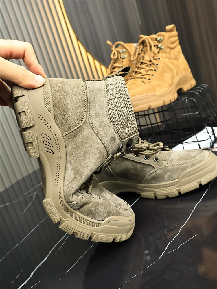 

Retro Coloring Process Outdoor Climbing Boots Men's Casual Desert Boots round Toe Short Tube Rubber Outsole Leather