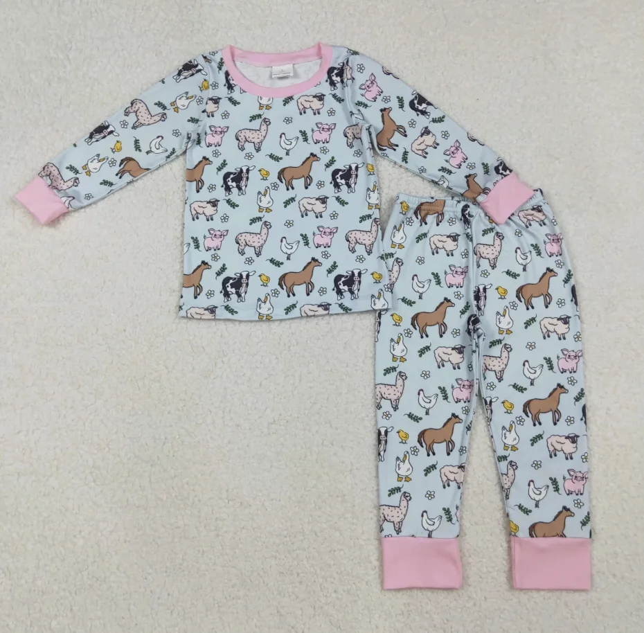 

Бутик для маленьких детей, одежда для сна с длинными рукавами, одежда для сельскохозяйственных животных, штаны, пижамный комплект для девочек