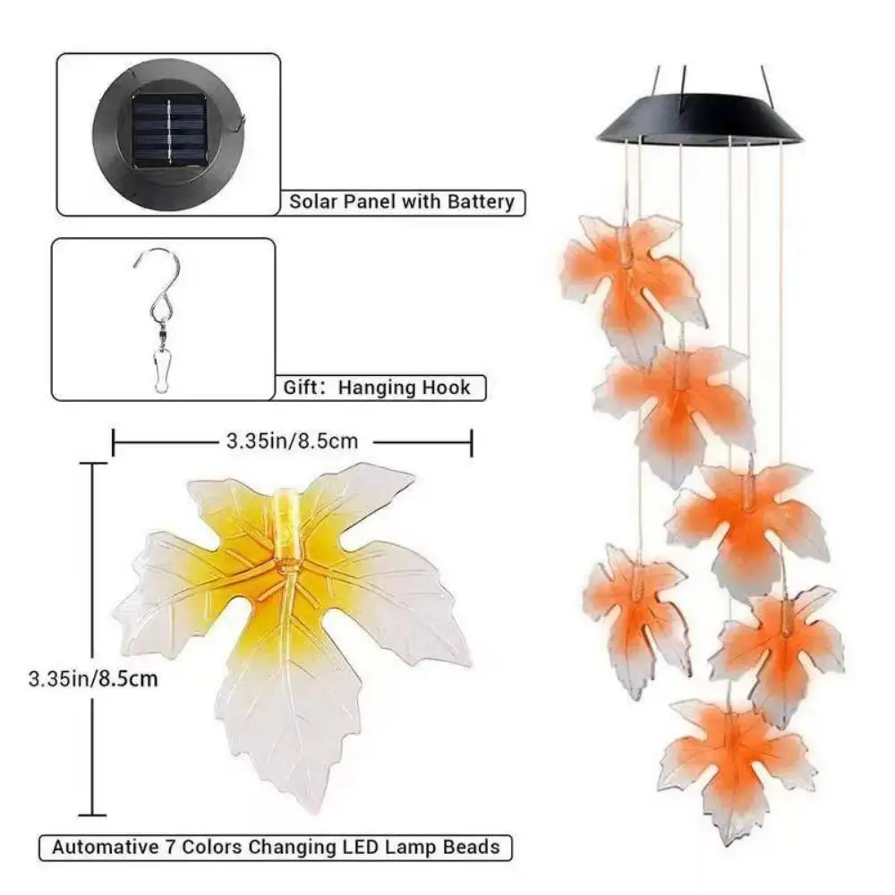 1pc Solar LED Wind Chimes, Color Changing Maple Leaf Wind Chimes, Waterproof Outdoor Wind Chimes For Gardens, Terraces, Parties,