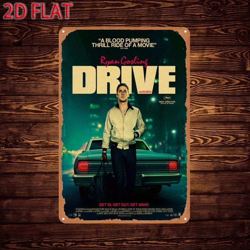 Drive Movie Poster Metal Tin Sign  - Ryan Gosling Thrill Ride of a Wall Art, Durable Metallic Retro Cinema Decor for Home Theat
