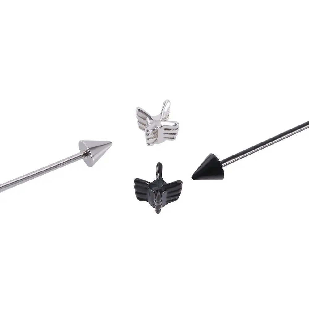 35mm Long Silver Black Stainless Steel Jewelry Piercing Arrow Ear Cartilage Stud Earring