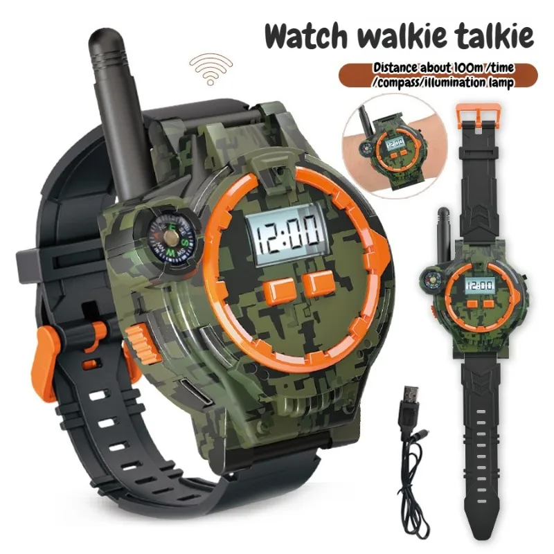 Wireless Camouflage Walkie Talkie Watches Parent-Child Interaction Indoor & Outdoor Use Long-Range Talk Easy USB Charging Gift