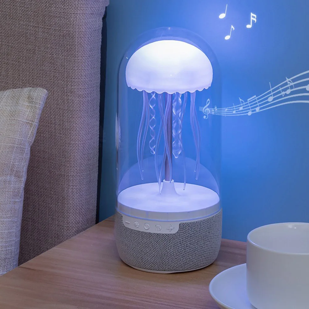 Creative Colorful Jellyfish Lamp with Bluetooth-Compatible Speaker HiFi Stereo Floating Jellyfish Speaker 1800mAh Color Changing