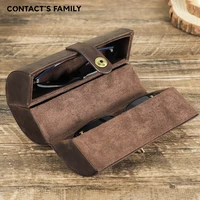Estuche para gafas de sol Retro CONTACT'S FAMILY, caja de almacenamiento para gafas con 3 ranuras de cuero genuino, estuche para gafas de sol portátil de viaje