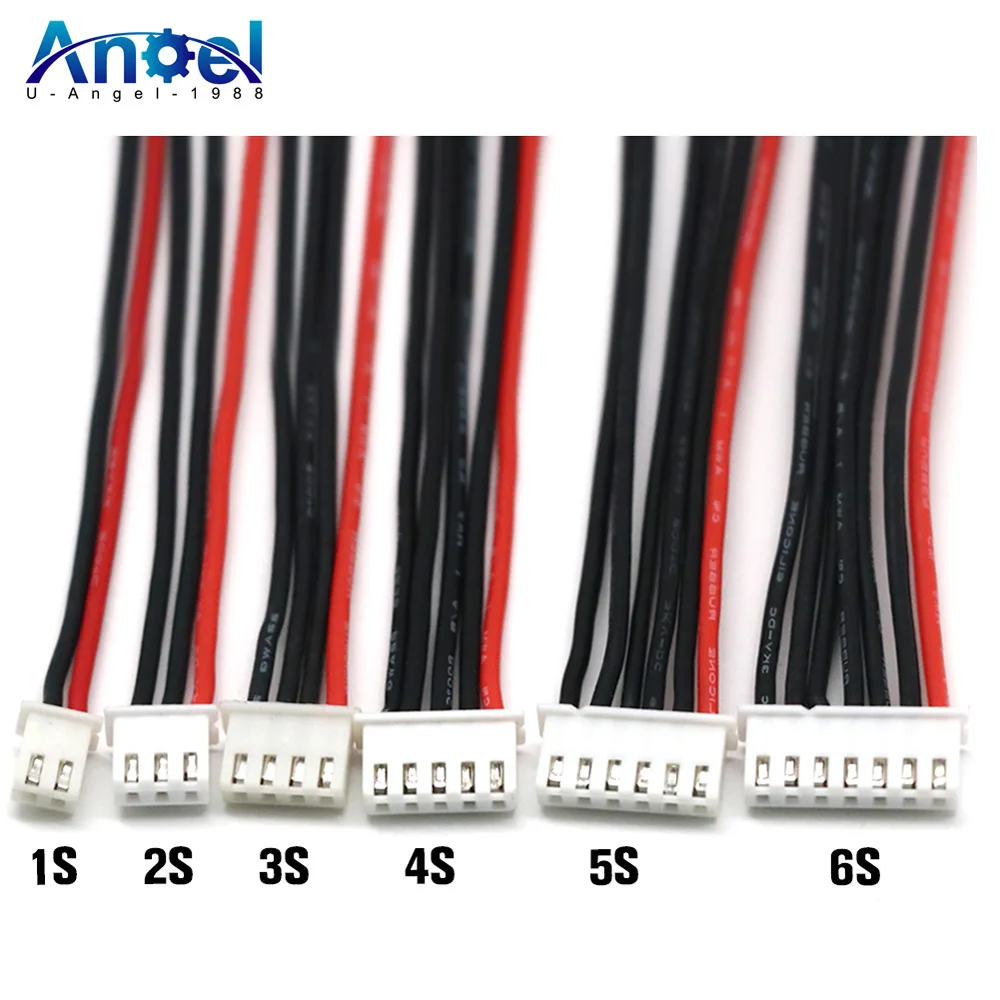 Cable de silicona suave para cargador de batería Lipo, adaptador de conector de 22AWG, 1S, 2S, 3S, 4S, 6S, 10CM, lote de 10 unidades