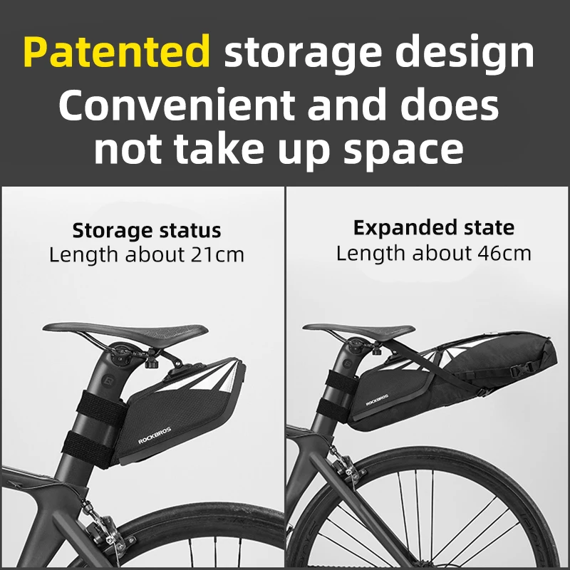 ROCKBROS 8L Bicycle Saddle Bag Waterproof Under Seat Bike Bag Cycling Foldable Tail Rear Bag MTB Road Bike Accessories Back Bags