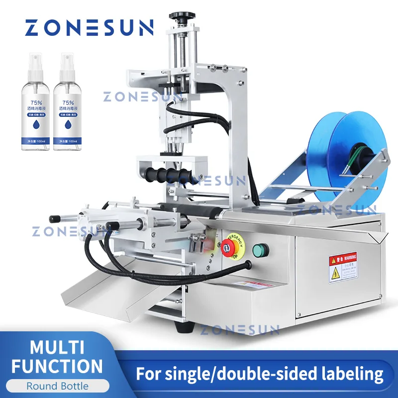 

ZONESUN Slideway Round Bottle Labeling Machine Single/Double Side Label Applicator Beverage Juice Cosmetic Production ZS-TB101