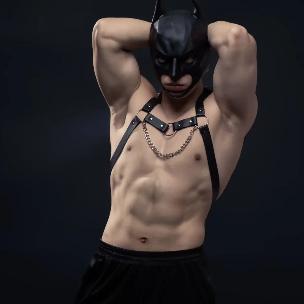 Bat Mask Headgear Leather Men's Harness Buckle Fetish Gay Clothes Punk Goth Chest Body Harness Festival Carnival Clothes