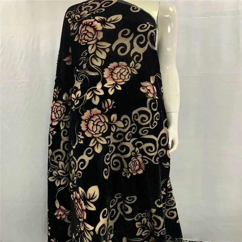 5 Yards Soft Velvet Lace Fabric Latest High Quality Embroidery Printed Silk Velvet Lace Fabric For Evening Dress Material.828