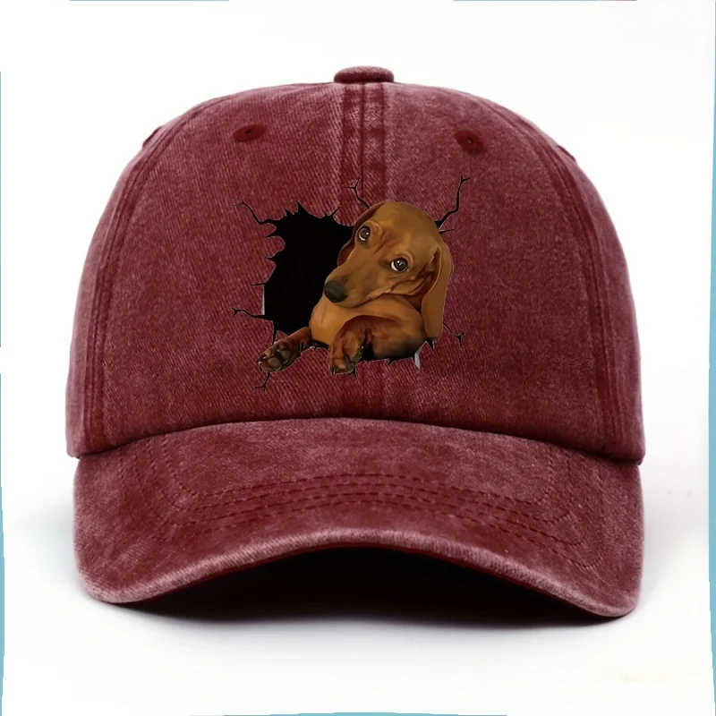 Bedruckte Hunde-Baseballkappe, atmungsaktiv, leicht, für Herren und Damen, Wandern, Outdoor, Wandern, Entenzungenkappe
