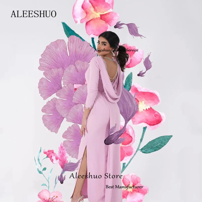 Cleeshuo-Robe de Bal Longue en Satin, Tenue de Soirée Moderne, Manches sulf, Col Carré, Plis, Dos aux, Perles, Clip, Quelle que soit la Fente Latérale Formelle