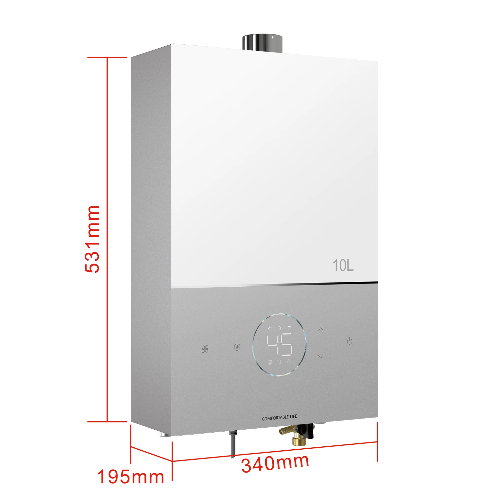 10L 22W Low Power ConsumptionChinese Manufacturer Customized Instant Gas Water Heater Metal Shell with Safety Guard Lock