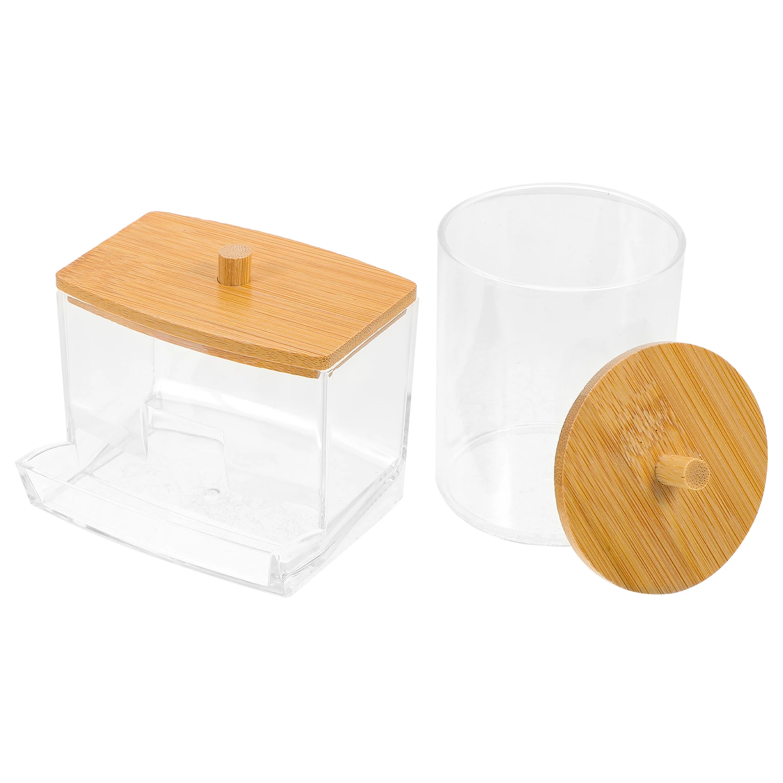 1 مجموعة غطاء من الخيزران أعواد قطنية صندوق واضح الاكريليك المنظم ل منصات القطن المسواك تخزين الحمام ماكياج مكافحة موزع #4