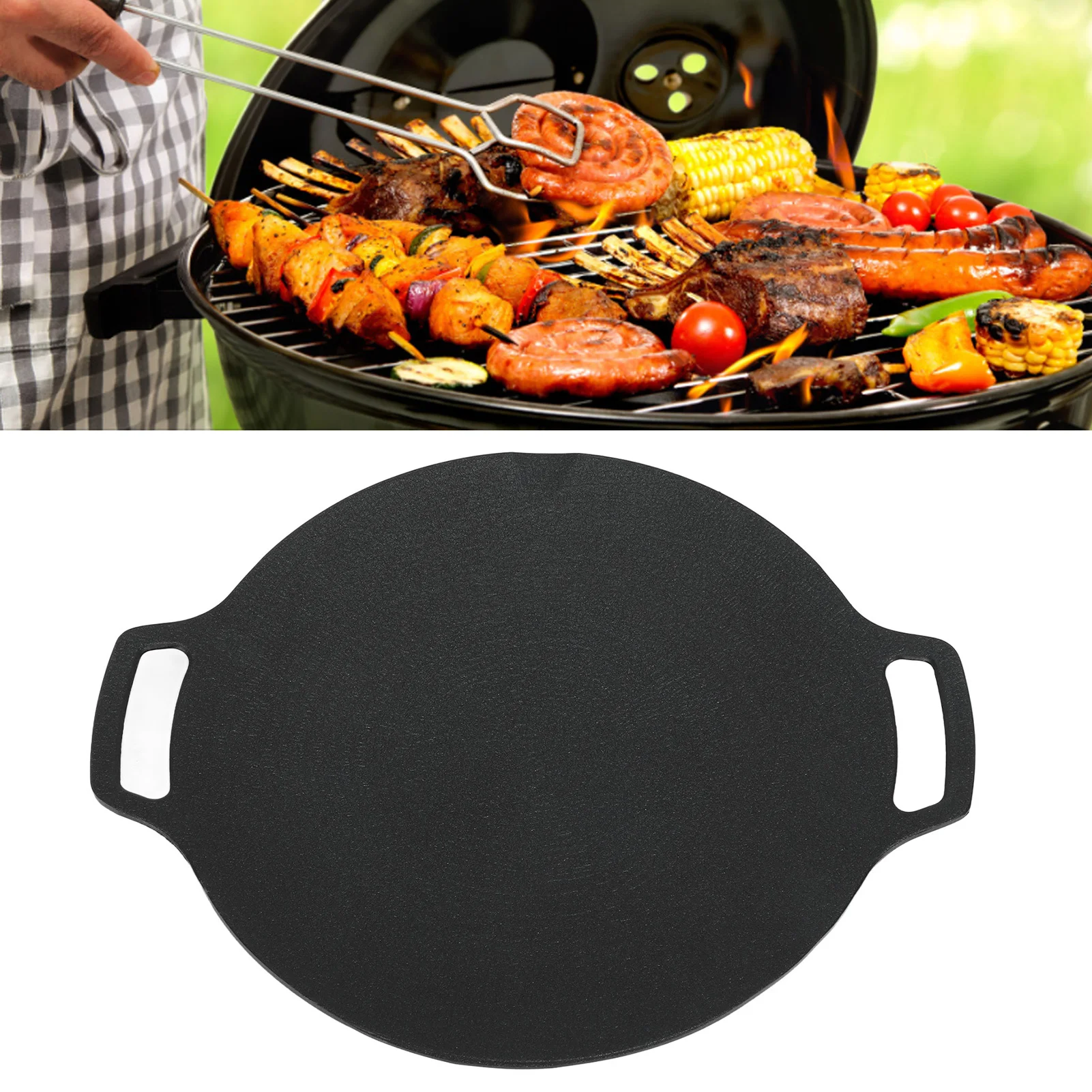 Creative Korean Round Grill Pan 6-layer Non-stick Coating Round Two-handle Grill Pork Belly Roast Pan for Outdoor Camping