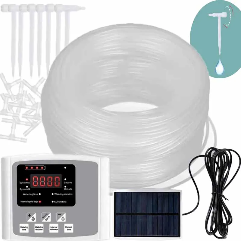 Intelligent Solar Drip Irrigation Controller Double Pump Timing Waterer Adjustable Valve Auto Garden Watering Device