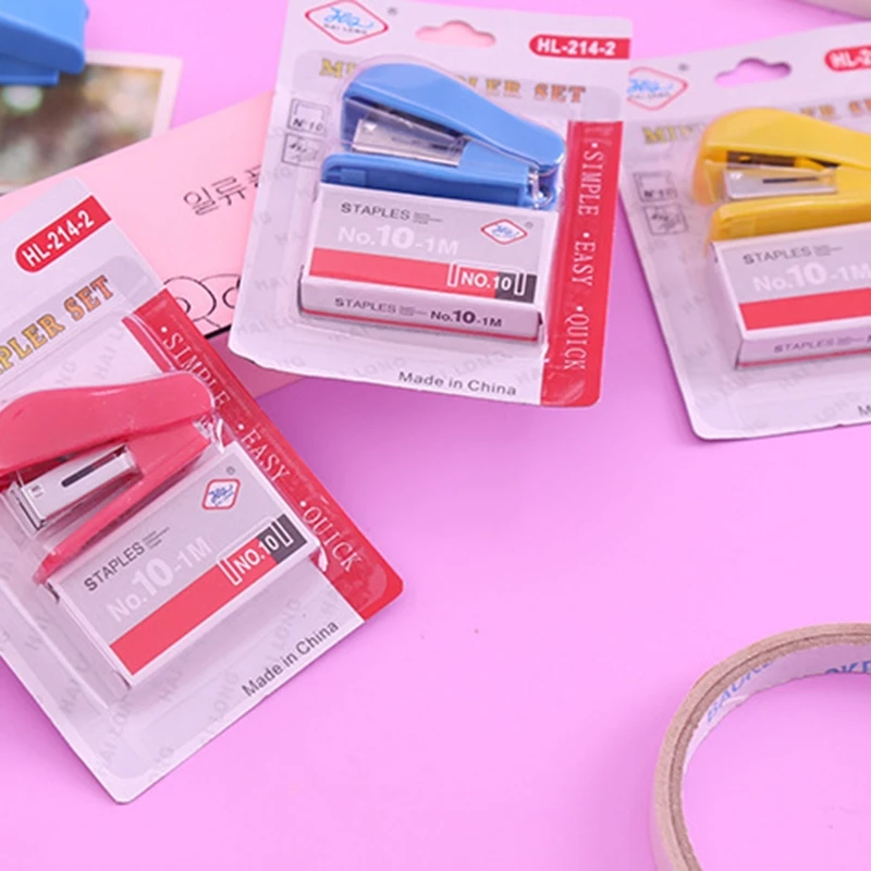 Mini grapadora portátil, suministros oficina accesorios para niños y estudiantes, removedor grapas