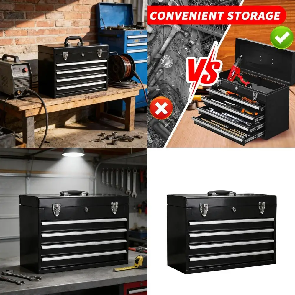 

20 4-Drawer Portable Metal Tool Chest with Lock, Red Powder-Coated, Garage & Workshop Organizer