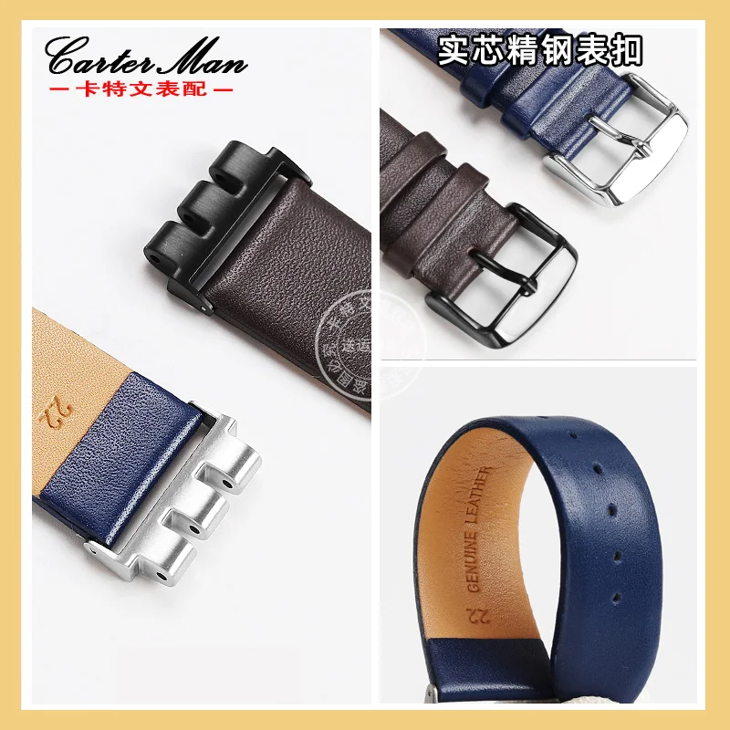 Double spoke cowhide wristband for Swatch YVS420 YVS451 YVS400 modified stainless steel adapter leather watch strap 21mm