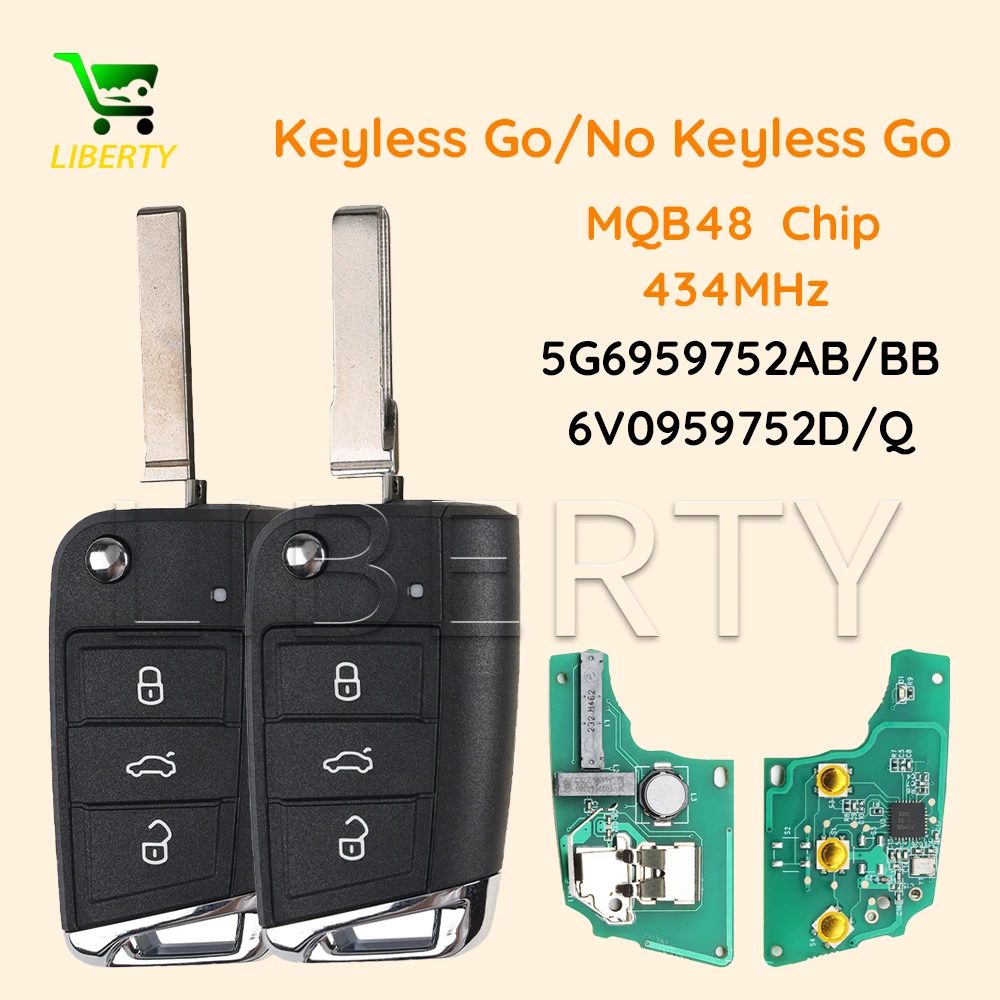 

Ly For VW Seat Golf 7 MK7 Tiguan Touran Polo for Skoda Octavia A7 Keyless Go/Half Smart Flip Remote Car Key 433MHz MQB48 Chip