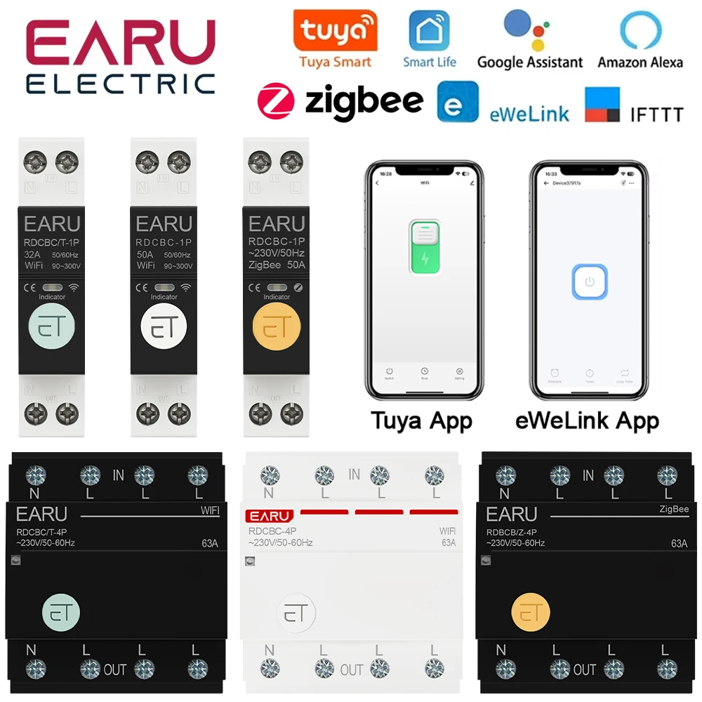 3P+N WIFI Rail Type AC Intelligent Air Circuit Breaker Mobile Phone APP Wireless Remote Control Circuit Power Off Control Switch