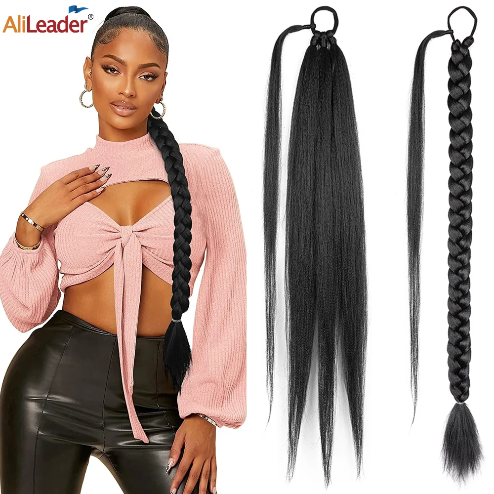 

Synthetic Ponytail 26 Inch Long Braided Ponytail Extensions For Women Yaki Straight Wrap Around With Hair Tie Diy Daily Wear