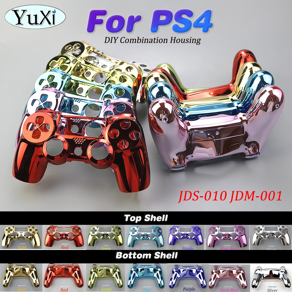 

1Pcs Chrome Plating Shell Housing For PS4 JDS/JDM 001 010 011 Gamepad Control Top & Bottom DIY Faceplate Cover Case Replacement