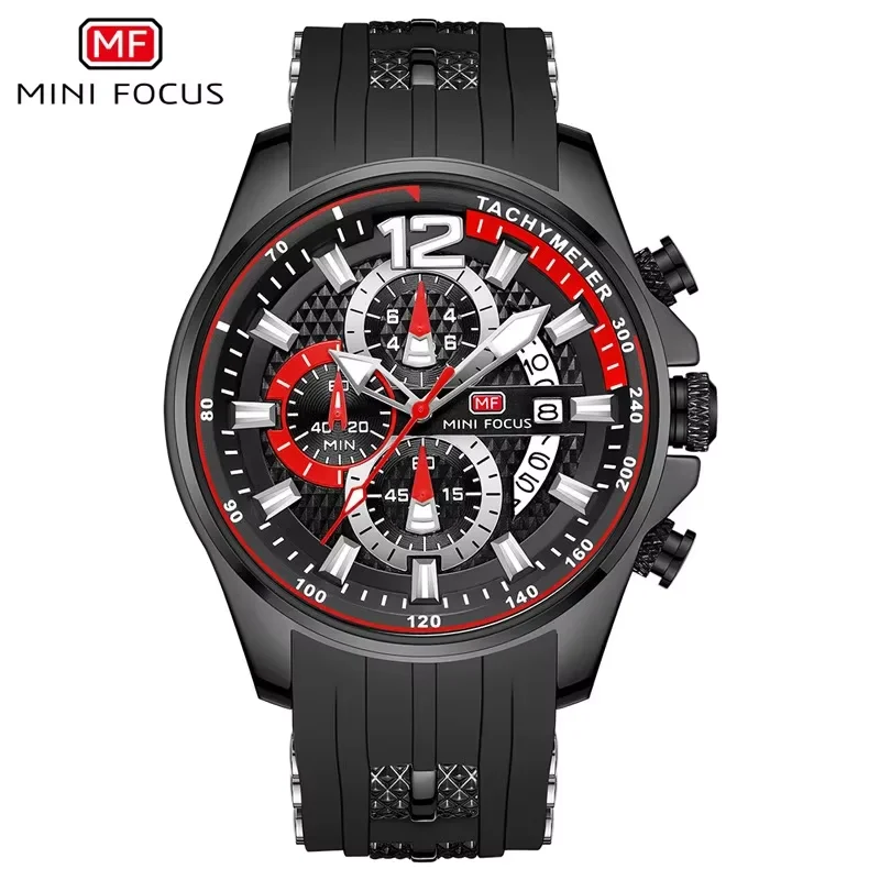 MINI FOCUS 0350G Fashion Quartz Watches Men Casual Sport Wristwatch with Stainless Steel Chronograph Dial Clock with Luminous