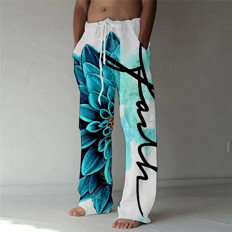 

Men's Hawaiian Style Beach Pants Fashion Trend 3D Printed Wide Leg Pants Vacation Casual Loose Pants Summer