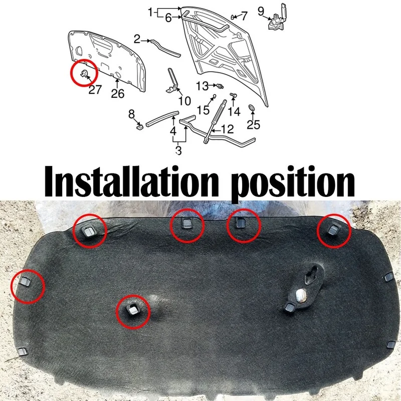 10pcs 1H5863849A01C Engine Hood Bonnet Cover Insulation Pad Clips For VW Bora Golf Polo Audi A3 A4 Seat Ibiza Leon Skoda Octavia