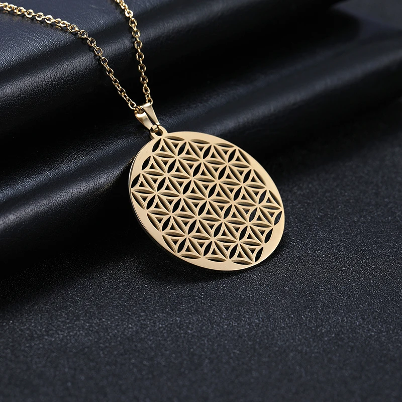 Kkjoy Fashion Stainless Steel Seed Of Life Pendant Flower Of Life Necklace For Women Jewelry Sacred Accessories Birthday Gifts