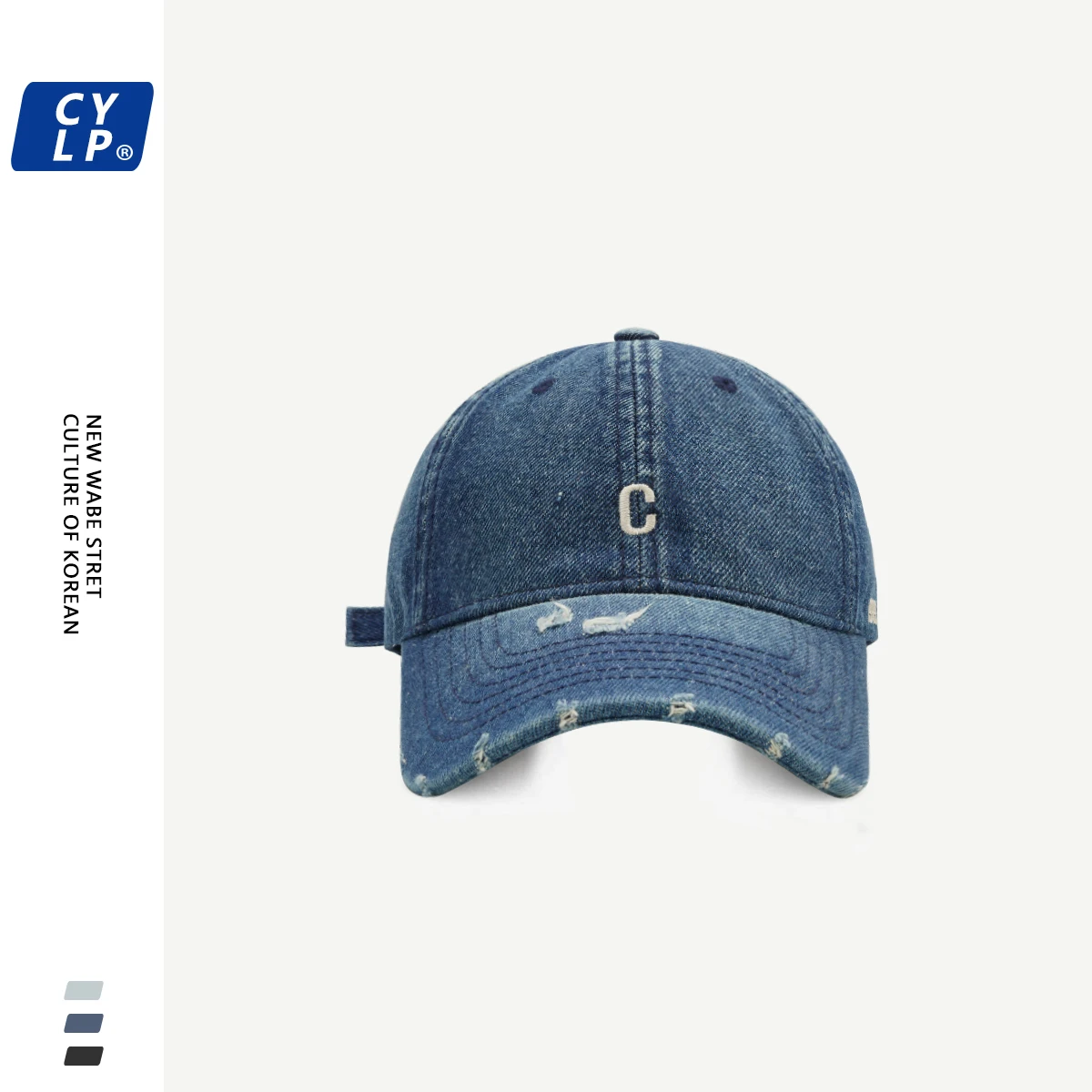 Street Retro Ripped Leisure Denim Baseball Cap Female Summer Korean Style Embroidered Peaked Cap Male