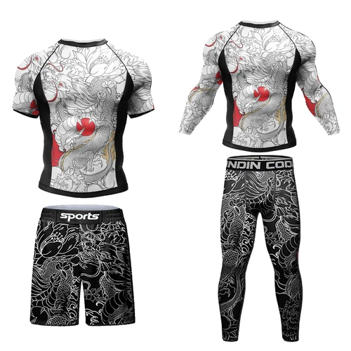 Imagen 2 del producto Gran oferta Cody Lundin durabilidad MMA BJJ Rash Guard ejercicio ajustado camisetas para correr + Pantalones chándal de boxeo de compresión con estampado 3D