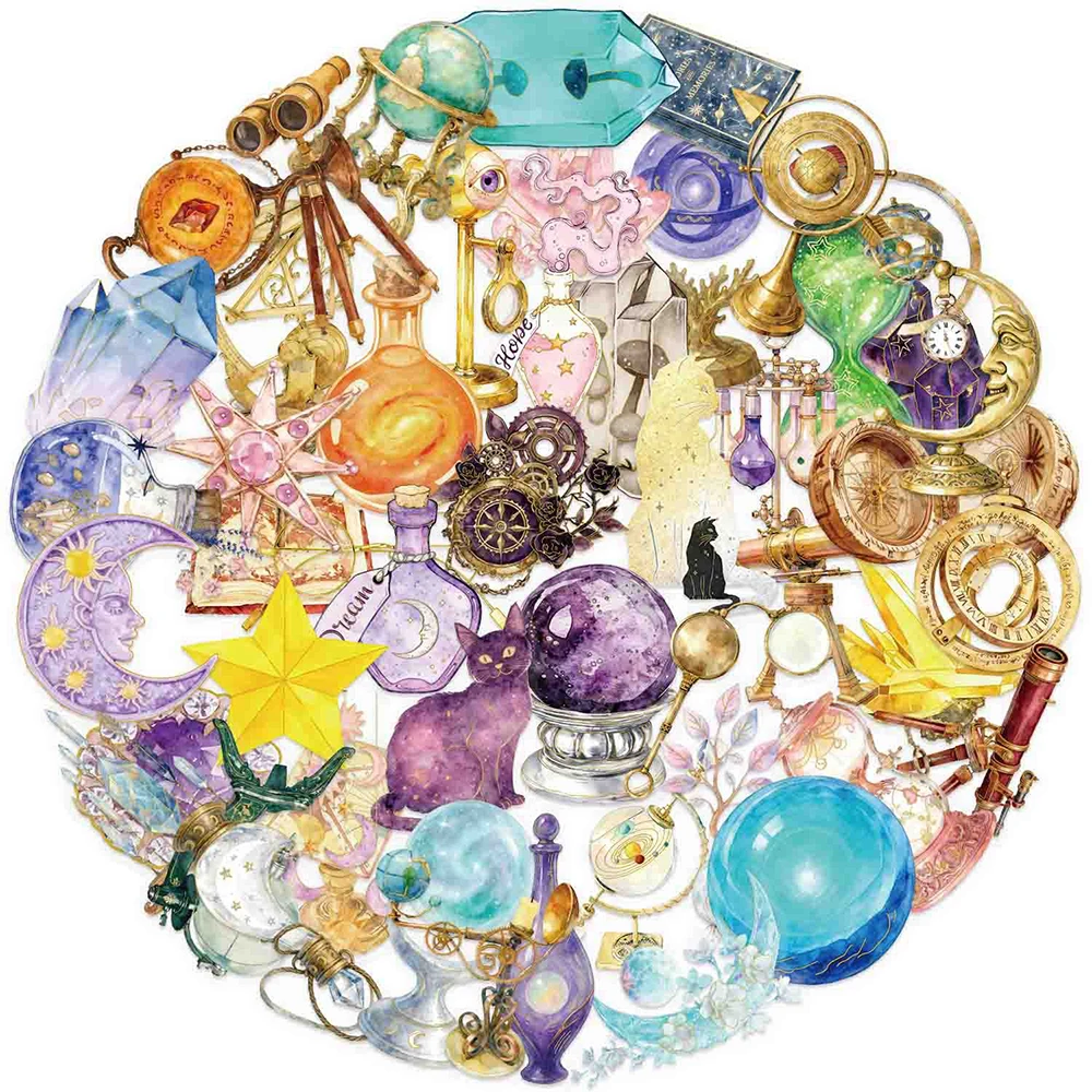 10/30/50pcs Colorful Stargazing Magic Planet Stickers Vintage Aesthetic Cartoon Decal for Helmet Motorcycle Car Graffiti Sticker