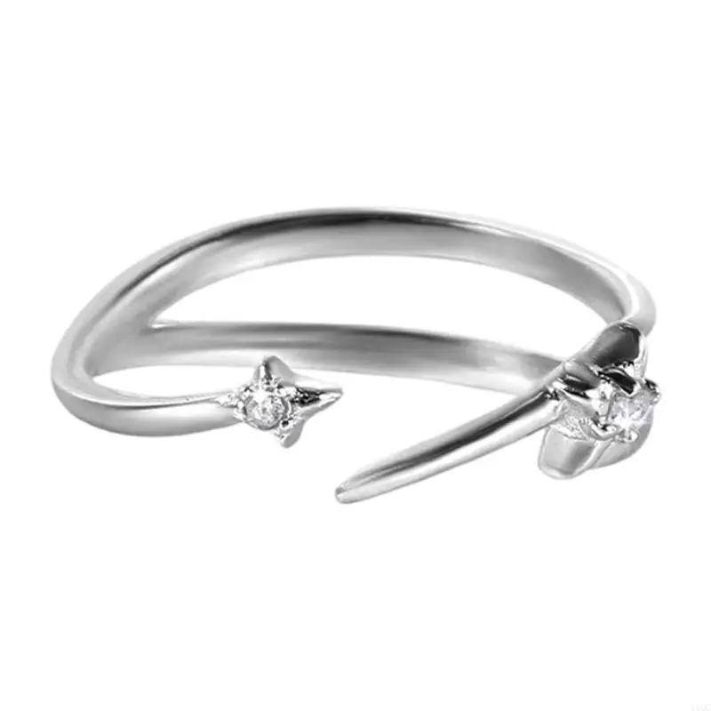 Unique Four Point Star Adjustable Rings Copper Featuring Zirconia Stones 