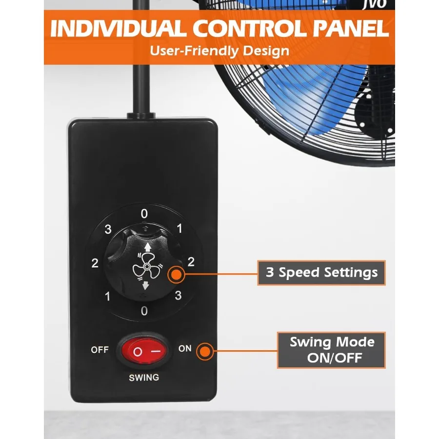 18 Inch Oscillating Wall Mount Fan with 4200 CFM High Velocity for Industrial and Heavy Duty Use 3 Speed Settings Durable Metal