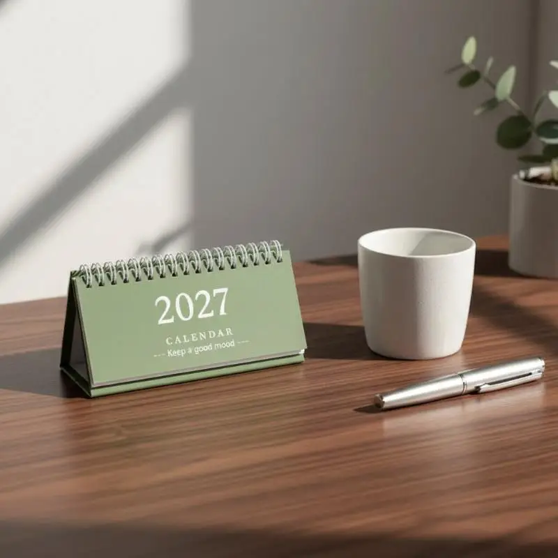 2027 Coil Standing Mini Desk Calendar Thick Paper Flip Schedule Organizer for Work Study Desktop Decoration