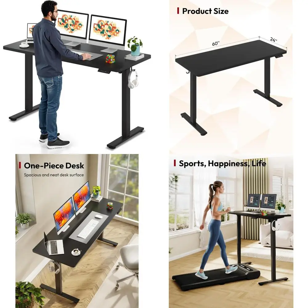 Electric Height Adjustable Standing Desk 60 x 24 Ergonomic Desk with 6-Button Controller for Comfortable Stand-Up Workstation