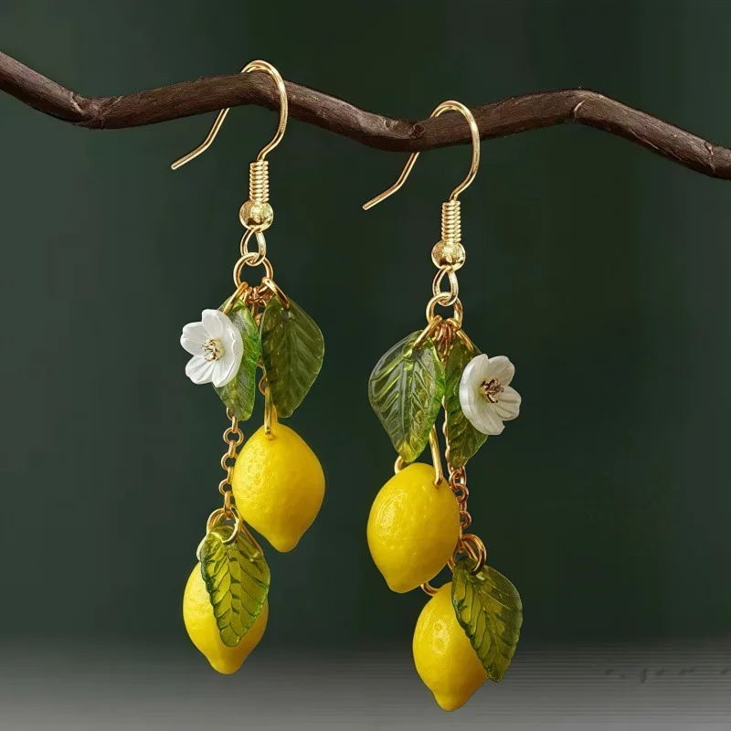 Pendientes de limón personalizados con borla larga, pendientes colgantes de fruta de verano, joyería bohemia versátil, regalo para mujer
