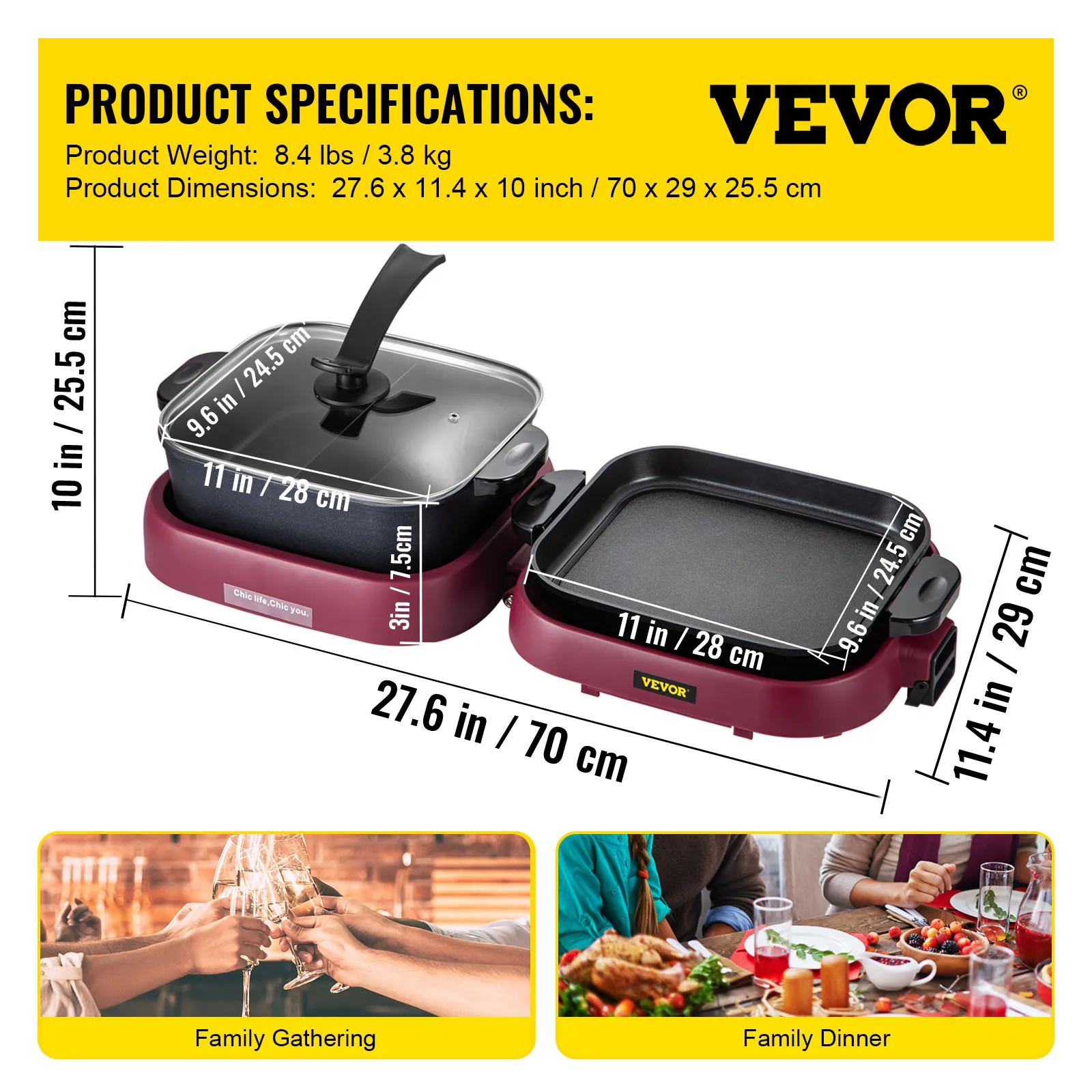 VEVOR 2 in 1 Elektrische Hot Pot BBQ Grill 2000W Multifunktions Tragbare Hause Faltbare Nicht-Stick Split Topf rauchfreien Grill Pan