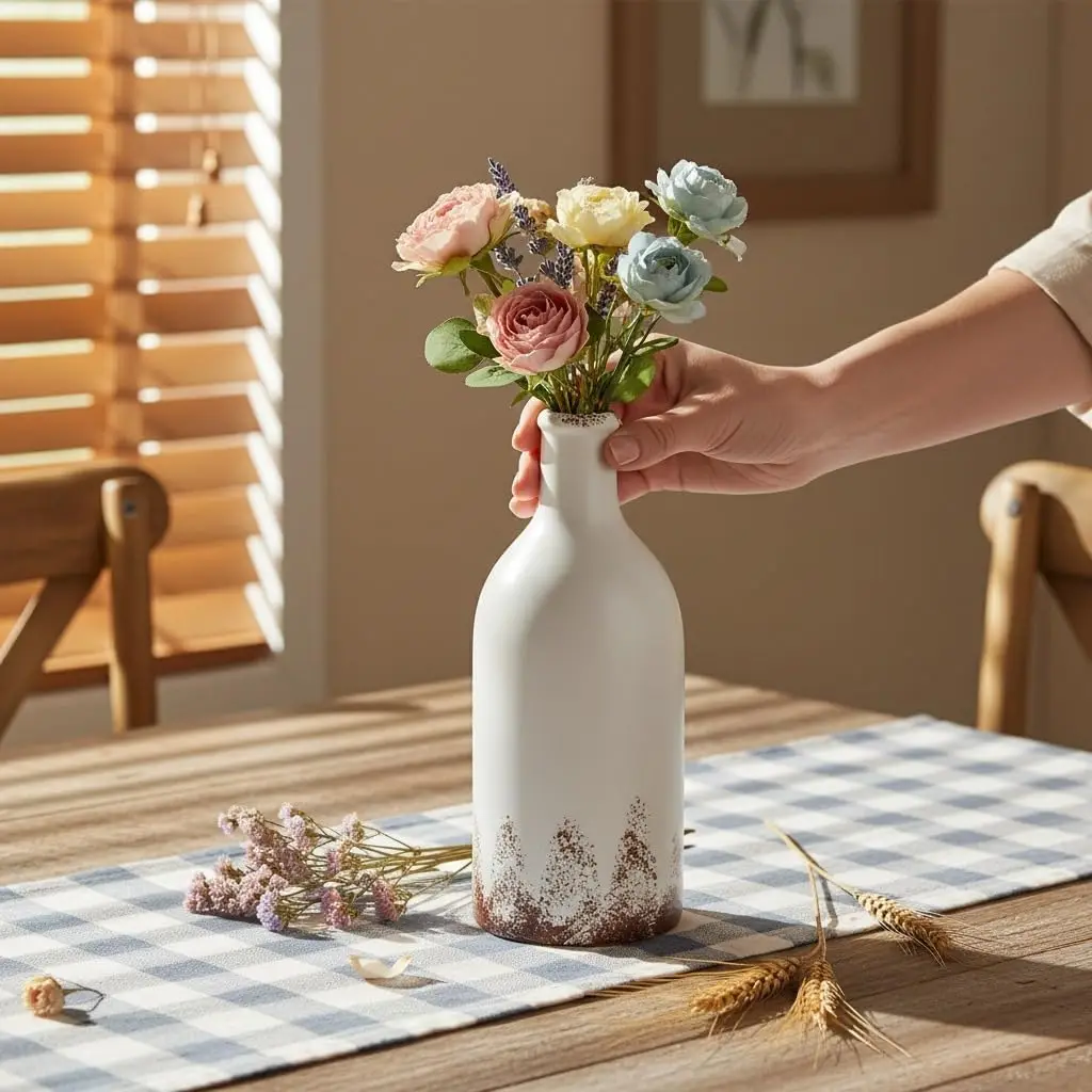 Rustic Ceramic Vase with Non-slip Base for Decor