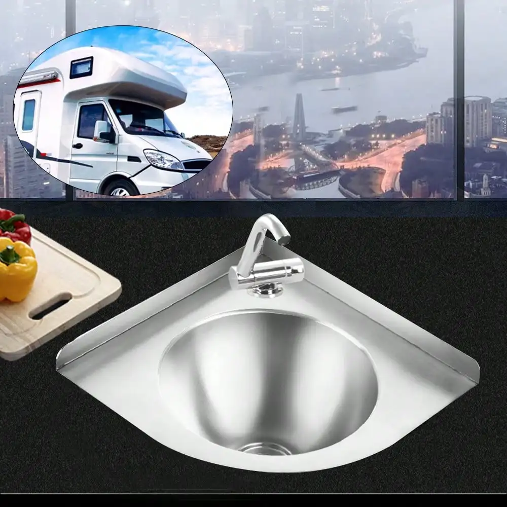 Stainless Steel Sink Wall Mount Corner Sink With Faucet Triangular Triangular Vanity Vessel Sink For RV, Home