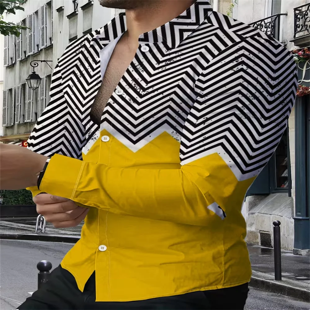 Men's stylish loose-fitting striped shirt, available in 16 colors, casual and breathable lapel button-down long-sleeved shirt, m