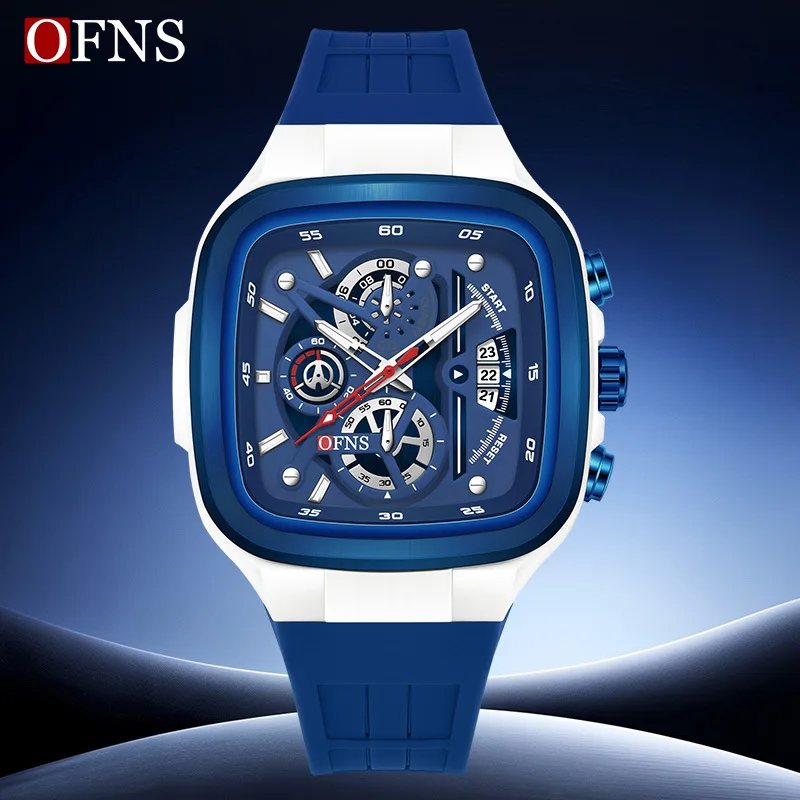 OFNS six-pin square watch chronograph luminous calendar men's quartz watch sports waterproof fashion business men's watch**