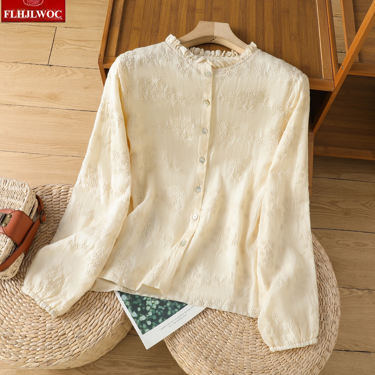 Hot Sales Leuke Zoete Linnen Shirts 2025, Vrouwen Herfst Casual Blouses Japan Meisjes Borduren Retro Vintage Knop Katoenen Shirts