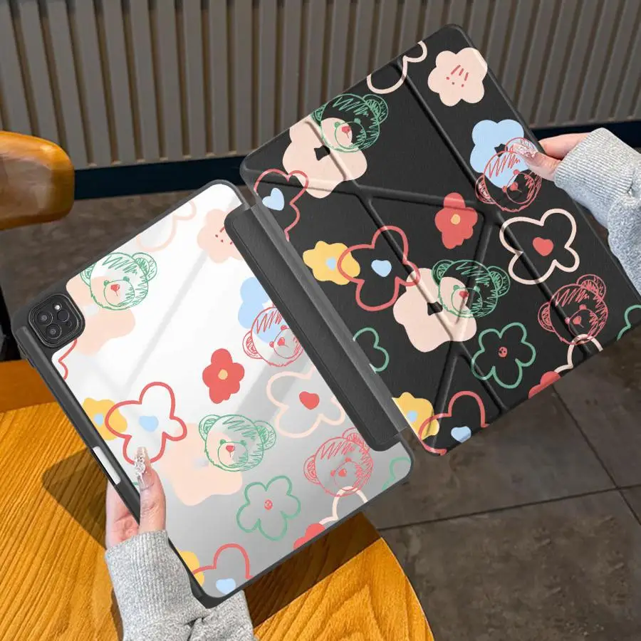 Tablet Case For iPad Air 4 5 M3 M2 M4 11inch Pro 11 10 9 8 7 th 12.9inch Mini 6 7 Pro 2025 Holder Cover Pastel Doodle Bear