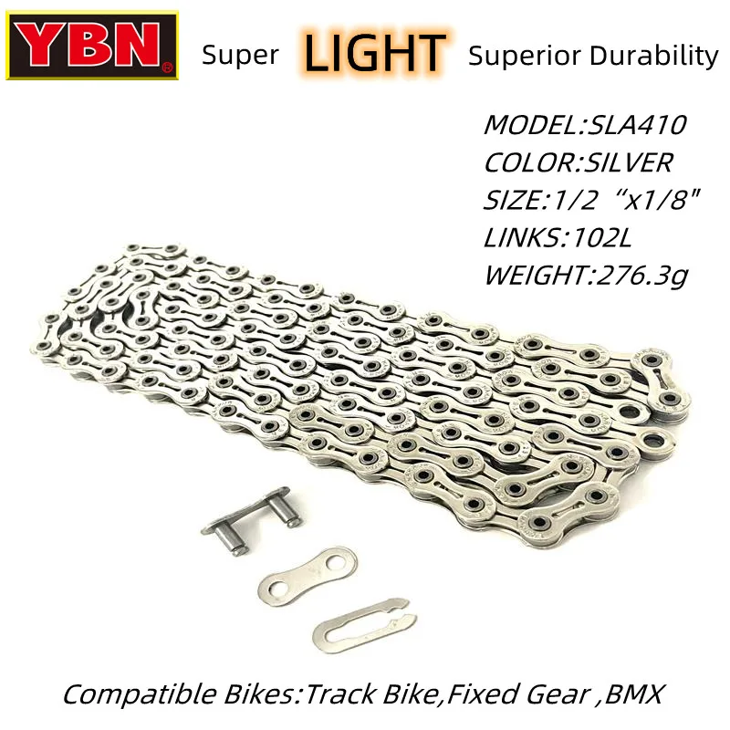 YBN BMX Single-speed  Bicycle Chain SLA410 Full Hollow 102L Suitable for Single-speed Bicycles Like Fixed Gear Bikes Track Bikes