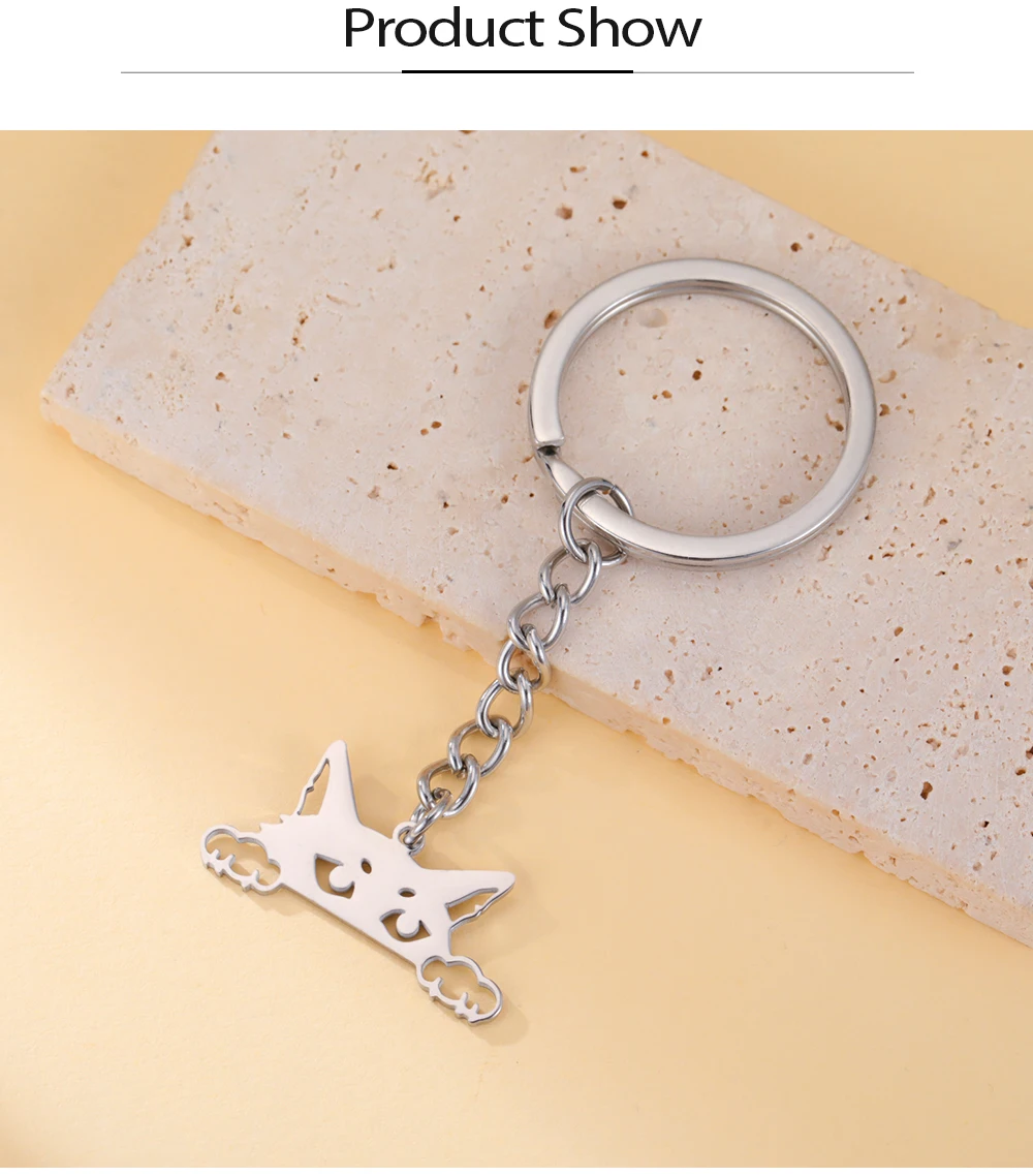 COOLTIME Kreativität Katze Edelstahl Schlüsselanhänger Niedliche Cartoon Katze Schlüsselanhänger Tasche Autozubehör Schmuck Freundschaftsgeschenk – Detail 8