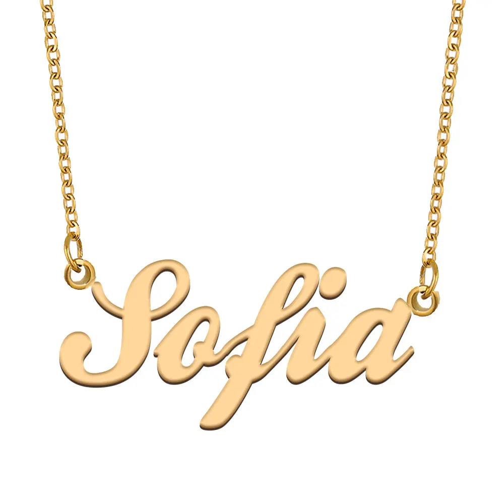 Sofia Name Necklace for Women Stainless Steel Jewelry Gold Plated Nameplate Pendant Femme Mothers Girlfriend Gift