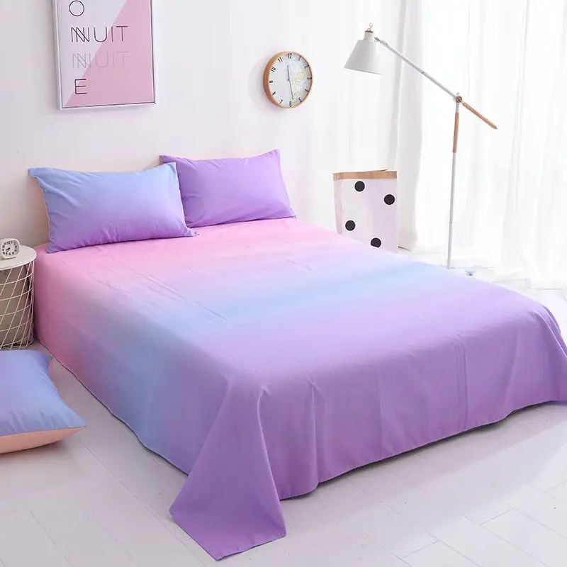 Flat Bed Sheets Gradient Color Sweet Twin Queen Full Size Skin-friendly Japan Style Bedspread Students Comfortable Plain Washed