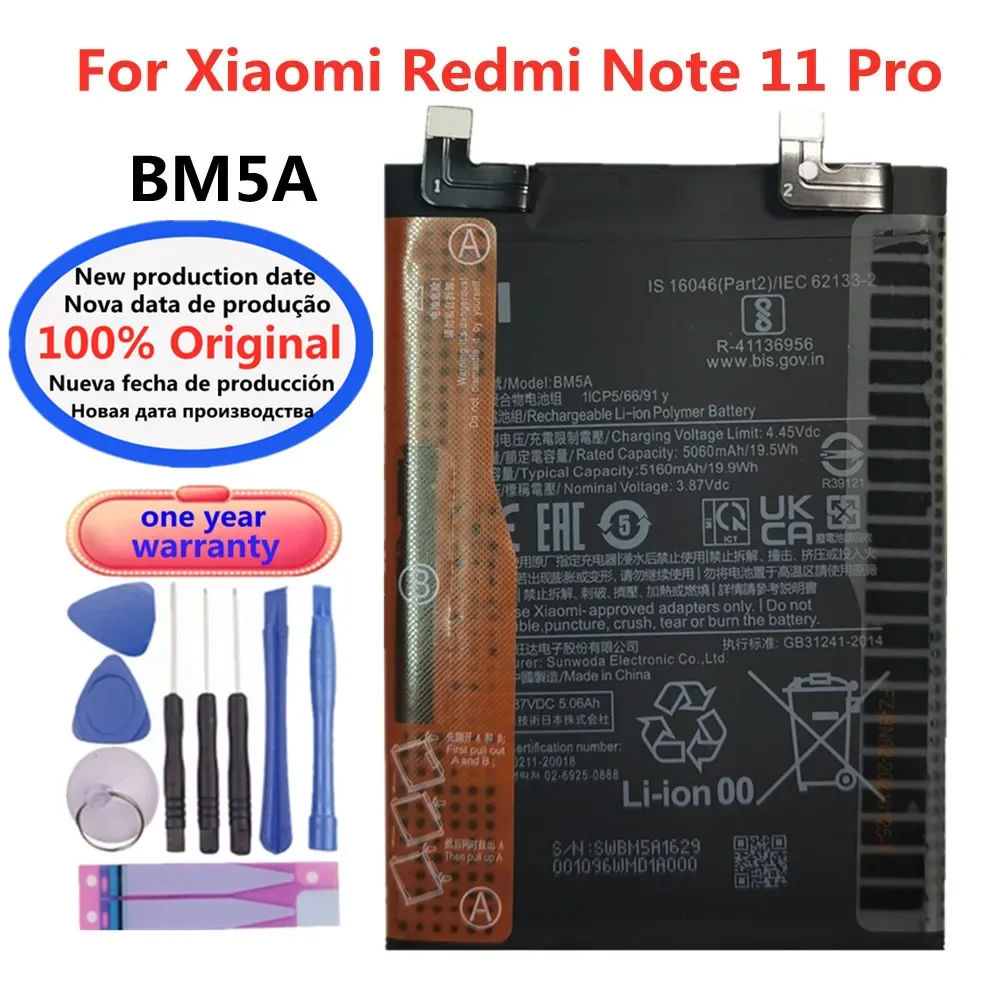 

BM5A MIUI Hongmi 100% Original Battery For Xiaomi Redmi Note 11 Pro 11pro High Quality Phone Bateria Battery + Free Tools